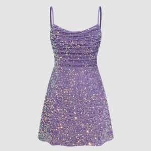 NWT Cider US S Purple Sequin Solid Cut Out Ruched Mini Dress
